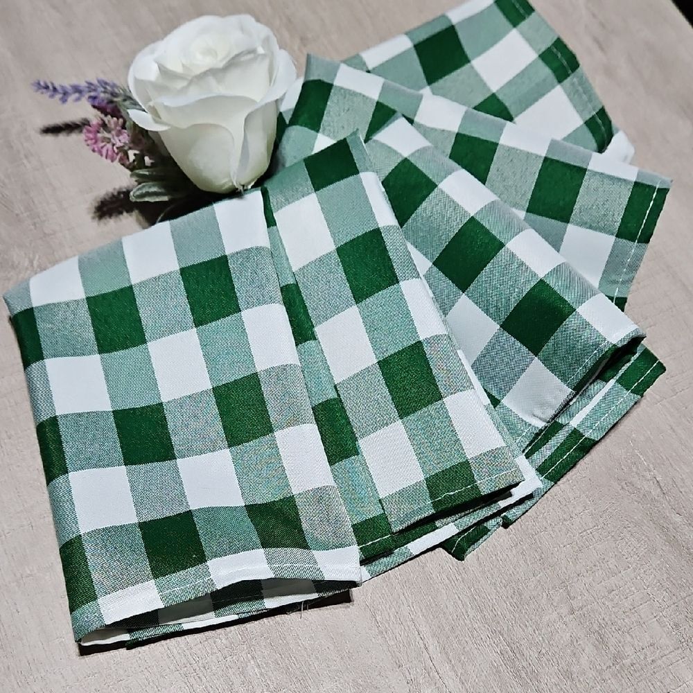 Green and White Checkered Cloth Napkins